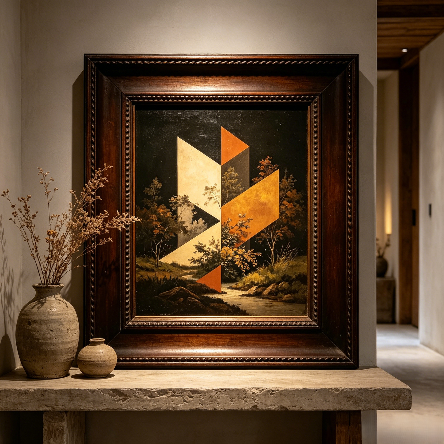 Vintage Geometric Landscape Framed Wall Art