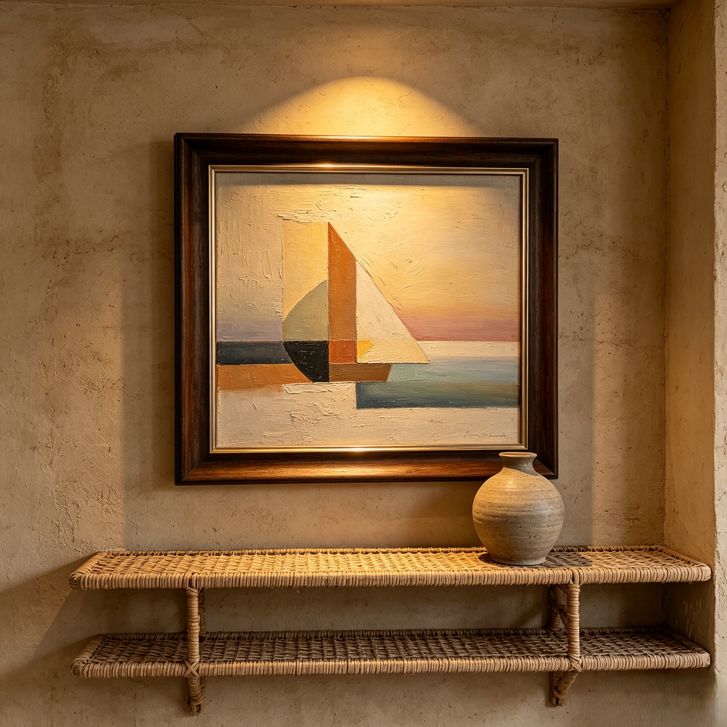 Vintage Abstract Sailboat Framed Canvas Wall Art