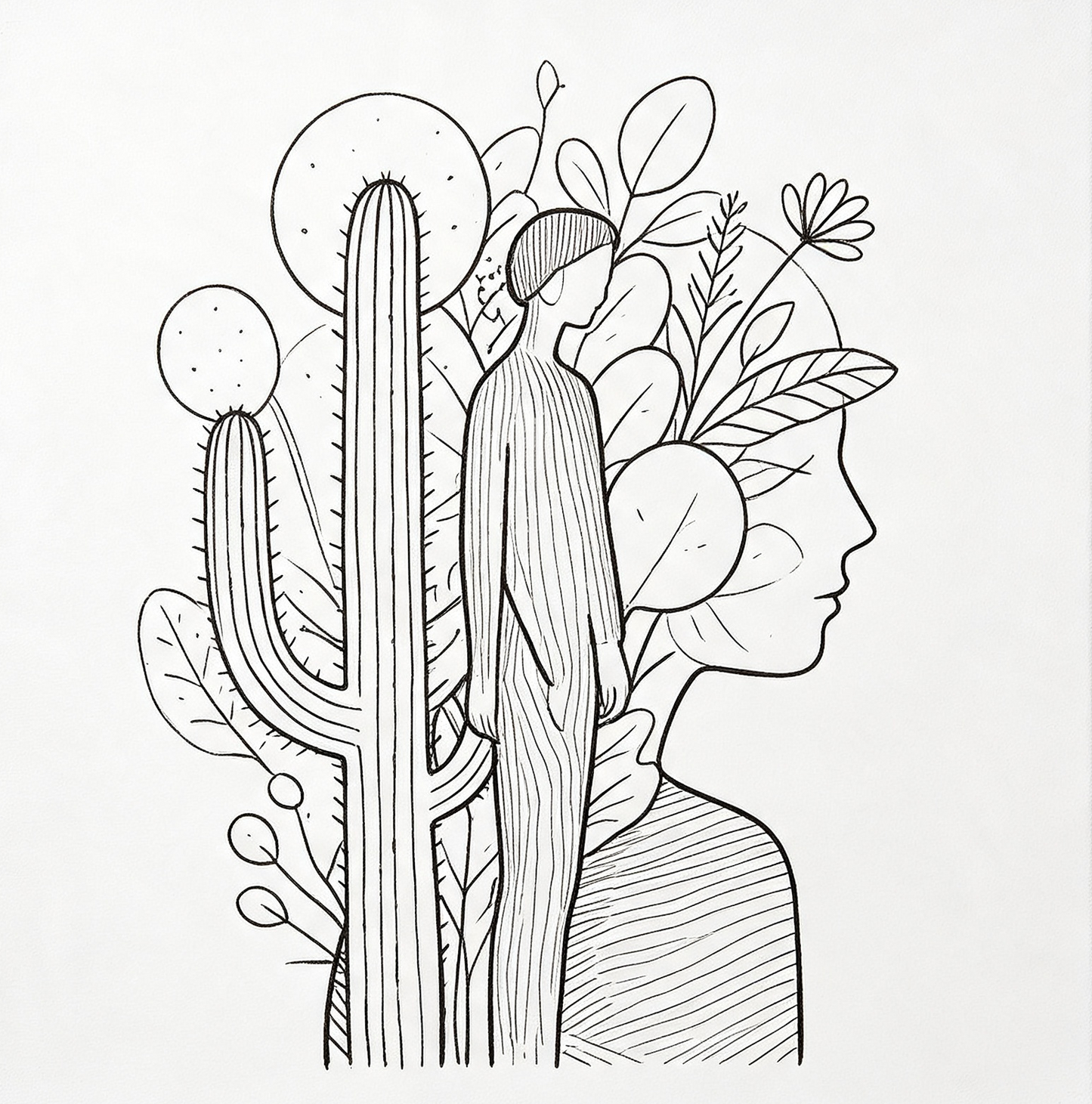 Cactus & Human Line Art Wall Art