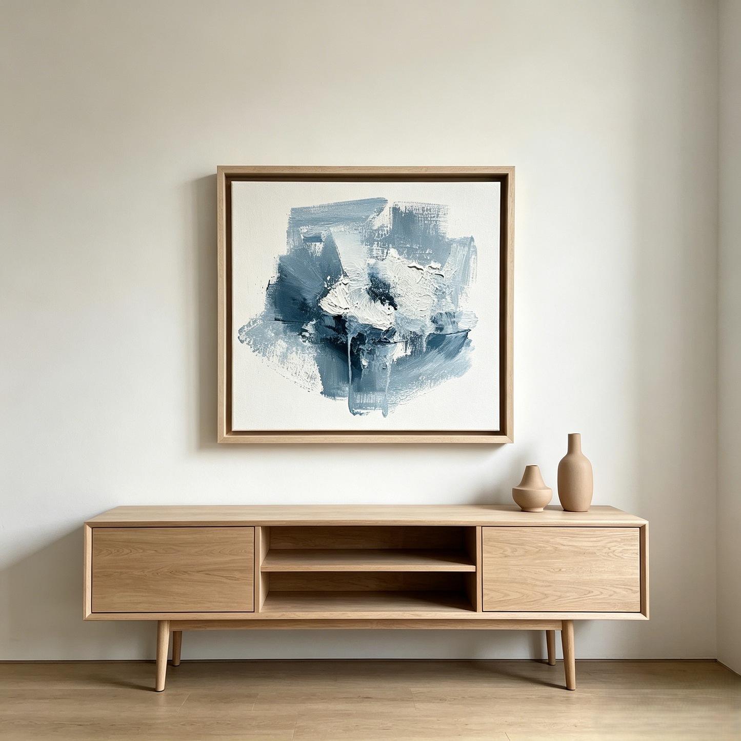 Soft Blue Abstract Textured Framed Canvas Wall Art