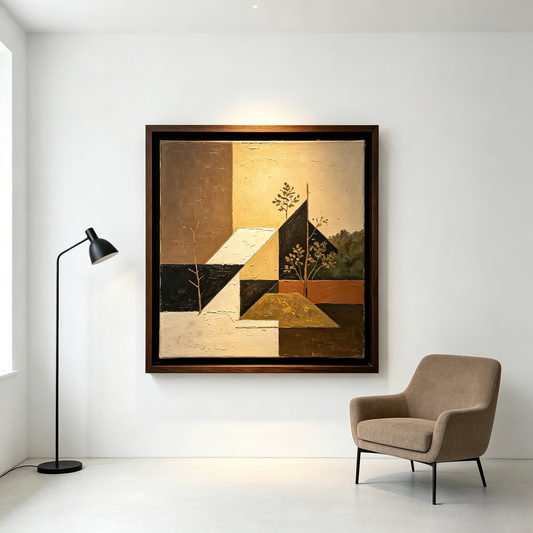 Vintage Earth-Tone Geometric Landscape Framed Canvas Wall Art