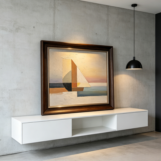 Vintage Abstract Sailboat Framed Canvas Wall Art