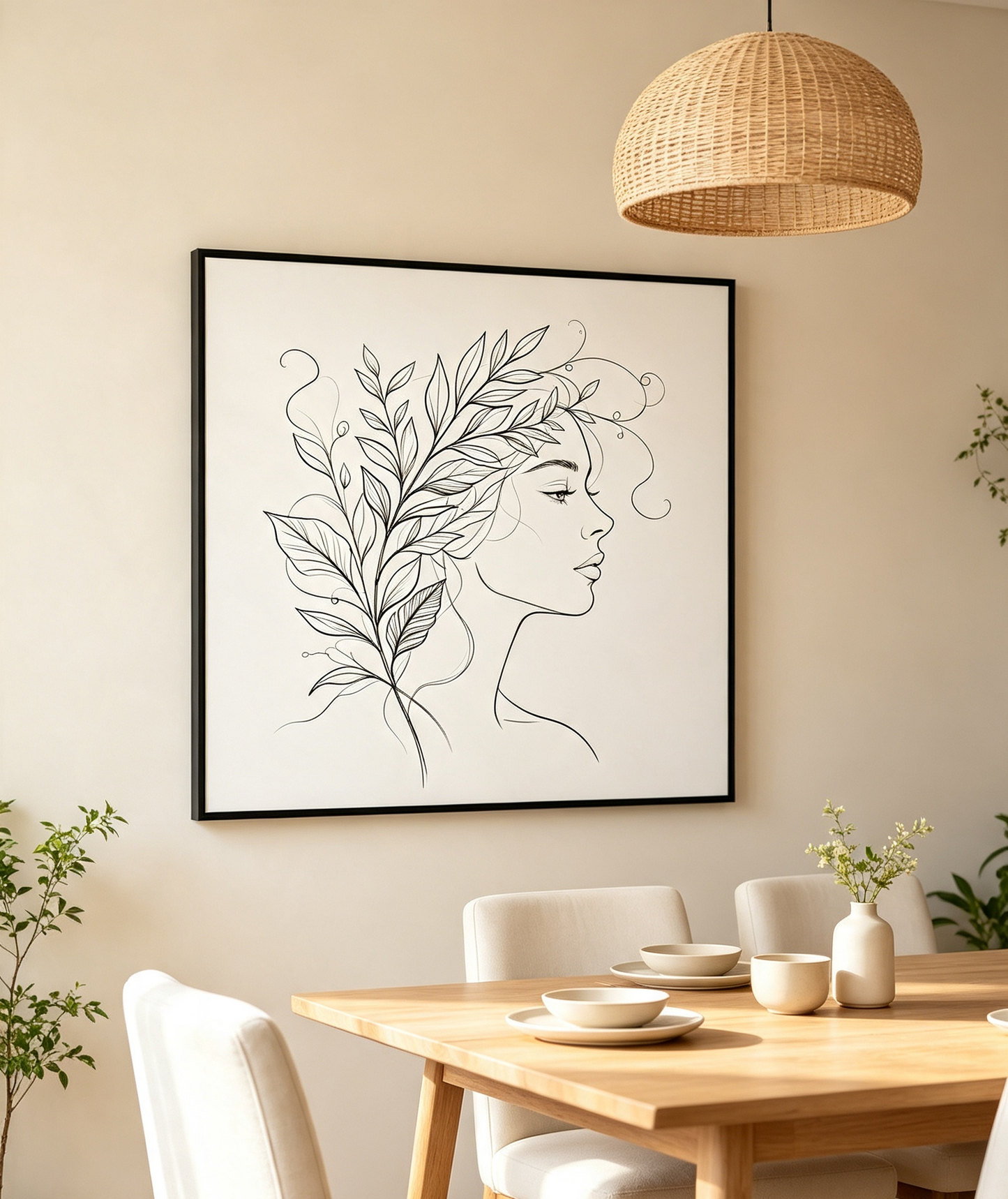 Woman & Leaf Line Art Wall Decor