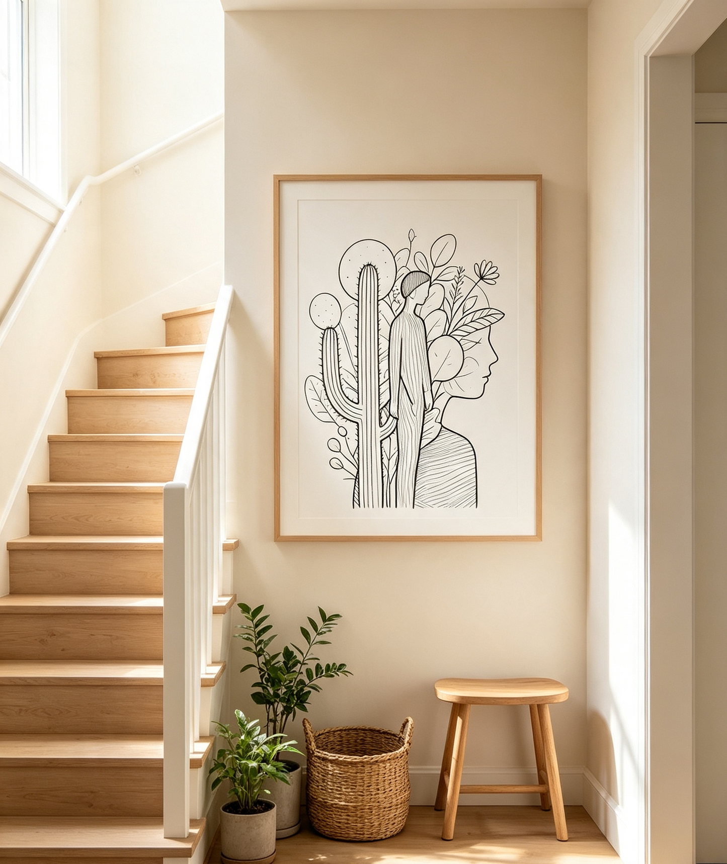 Cactus & Human Line Art Wall Art