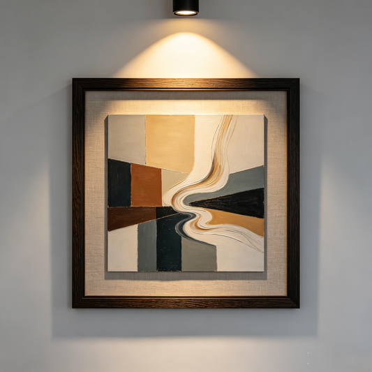 Warm Earth-Tone Geometric Abstract Framed Canvas Wall Art