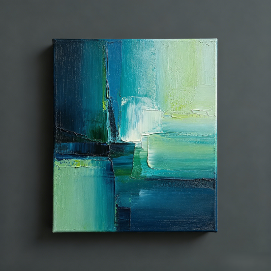 Coastal Blue Abstract Textured Oil Painting Wall Art