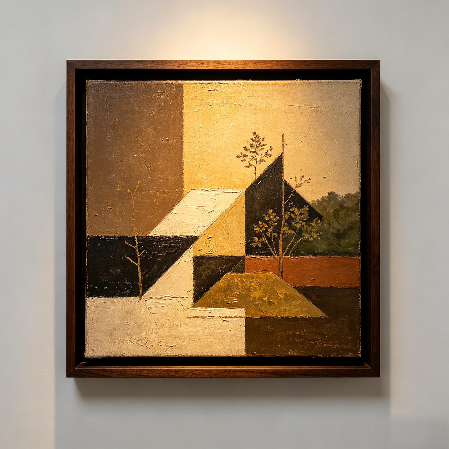 Vintage Earth-Tone Geometric Landscape Framed Canvas Wall Art