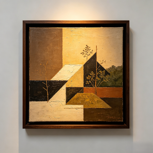 Vintage Earth-Tone Geometric Landscape Framed Canvas Wall Art