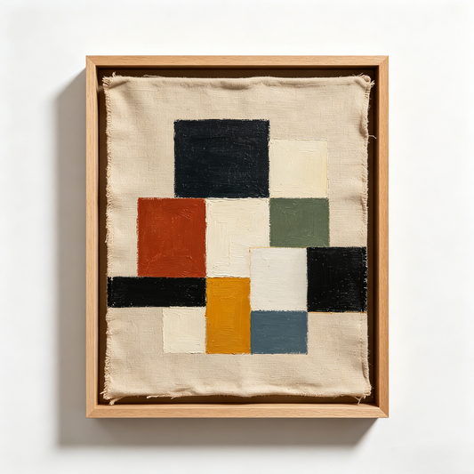 Mid-Century Geometric Linen Framed Wall Art