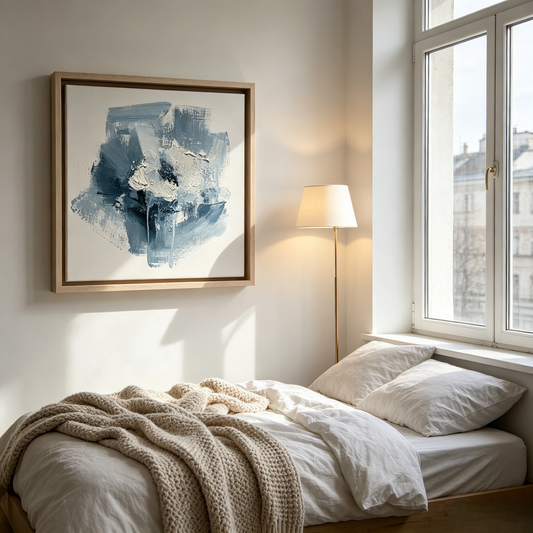 Soft Blue Abstract Textured Framed Canvas Wall Art