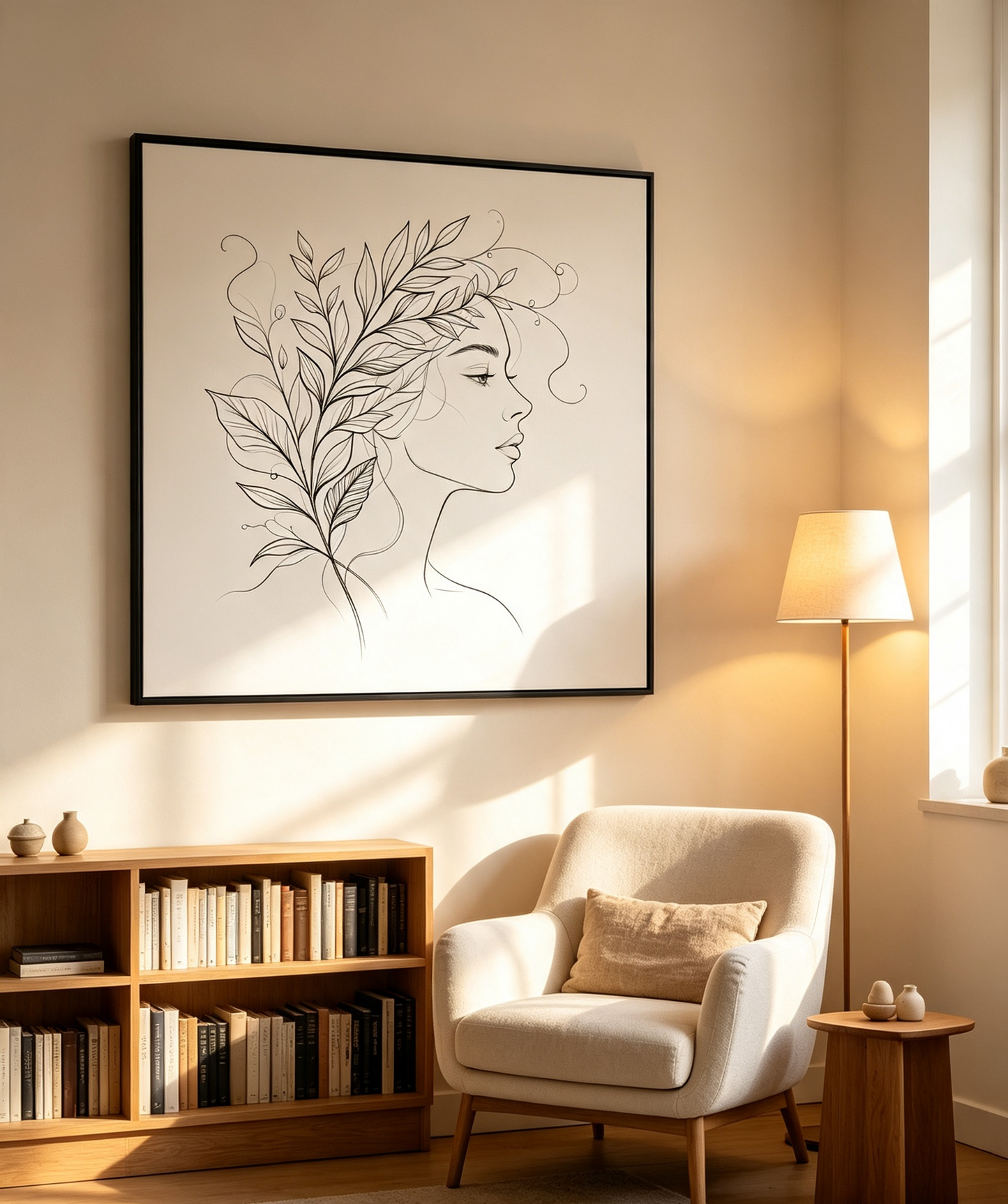 Woman & Leaf Line Art Wall Decor