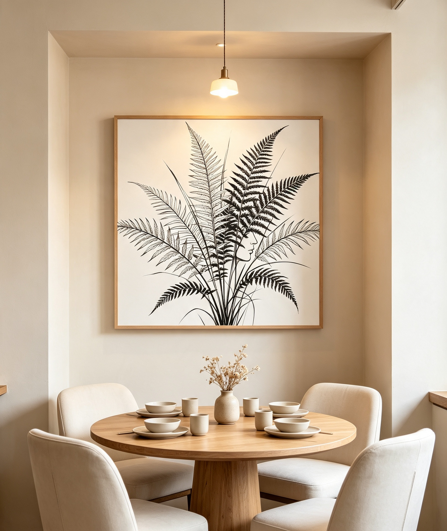 Fern & Hidden Woman Profile Line Art Wall Decor