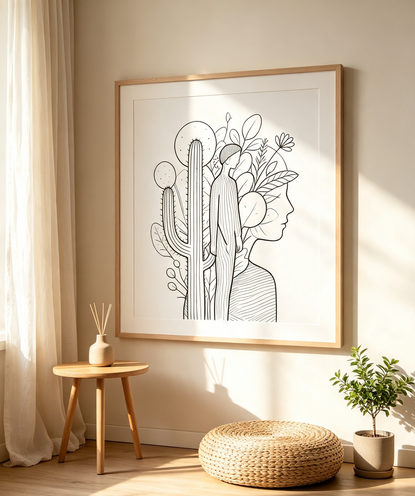 Cactus & Human Line Art Wall Art