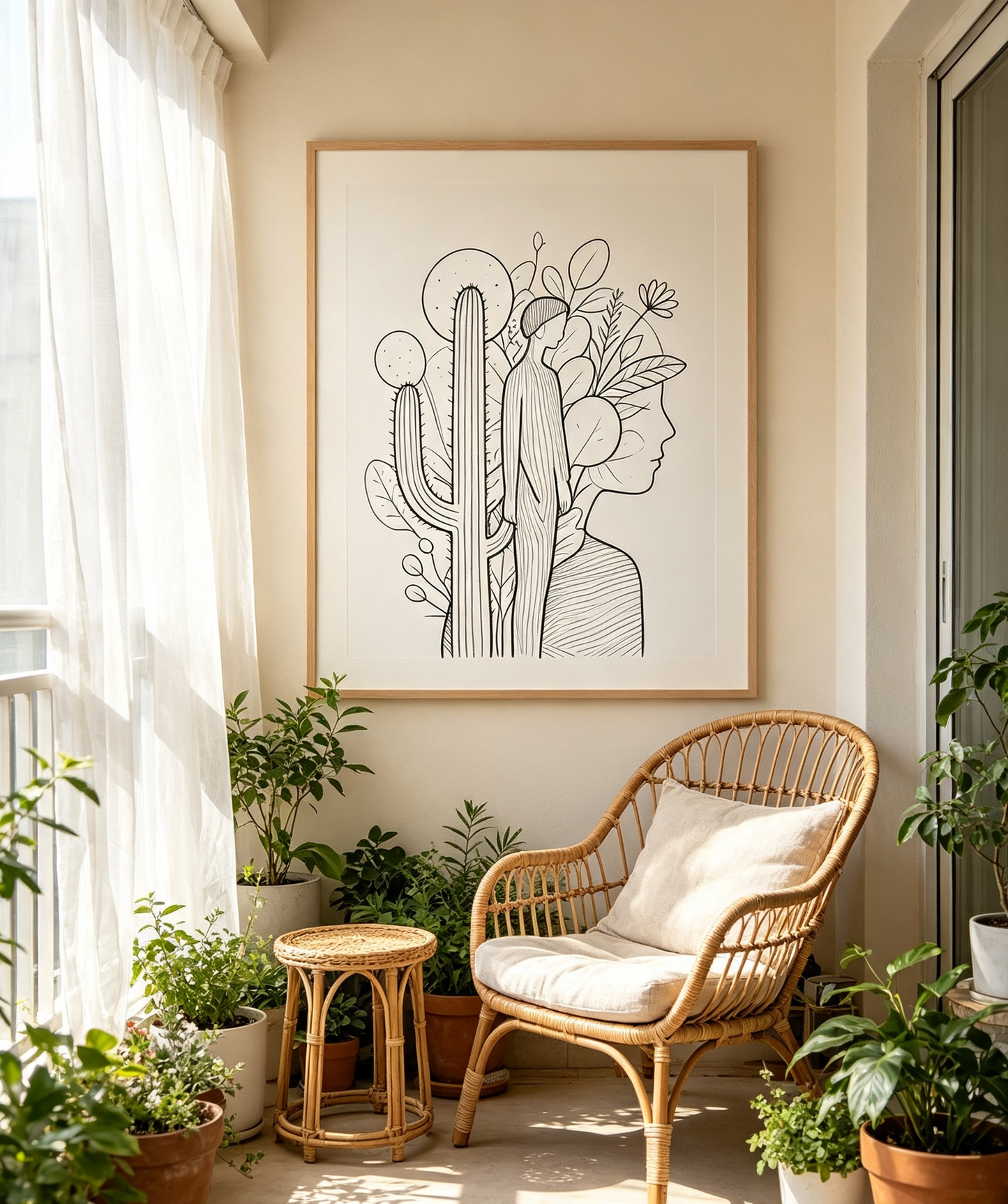 Cactus & Human Line Art Wall Art