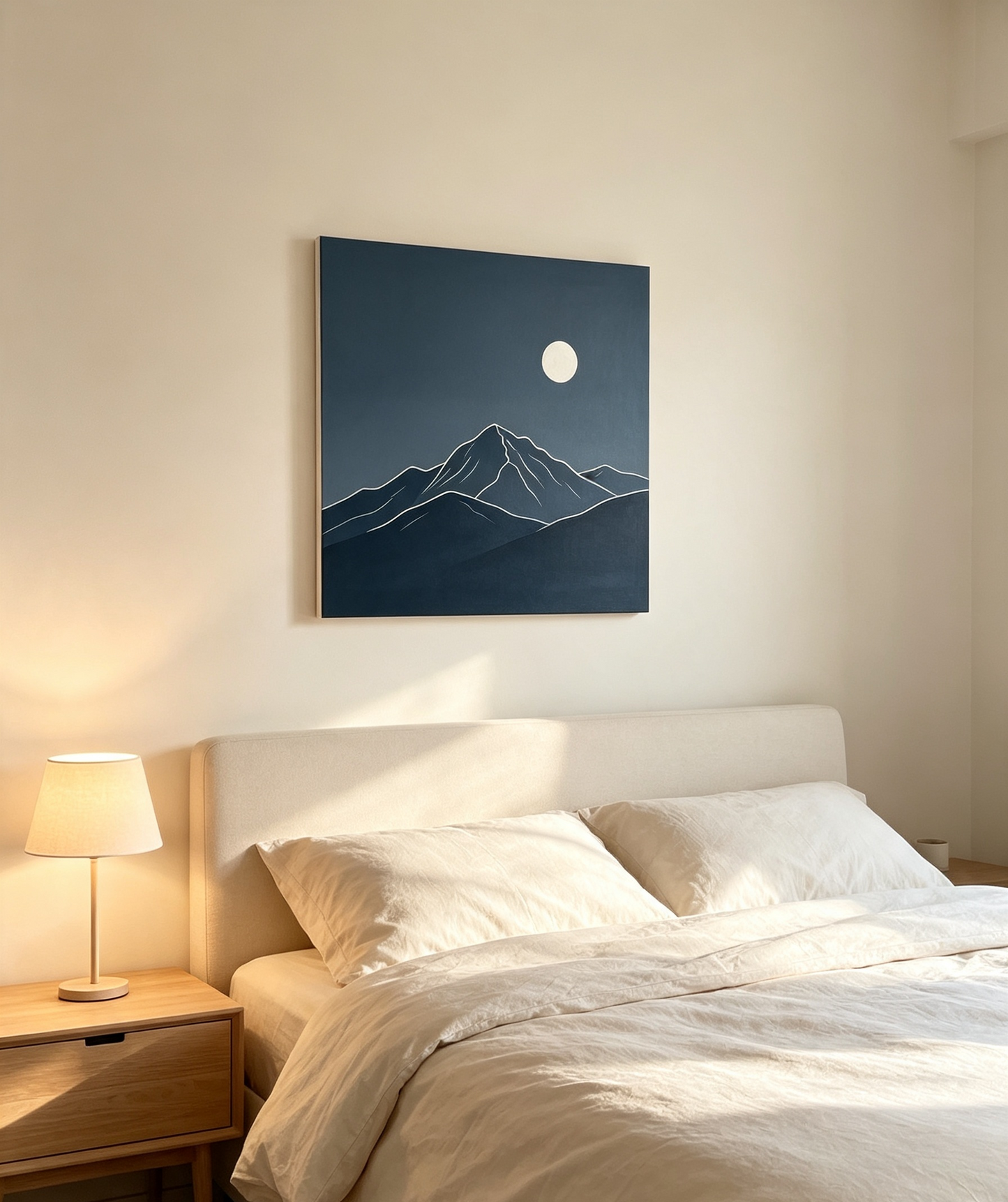 Navy Mountain Moon Minimalist Canvas Wall Art
