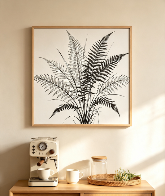 Fern & Hidden Woman Profile Line Art Wall Decor