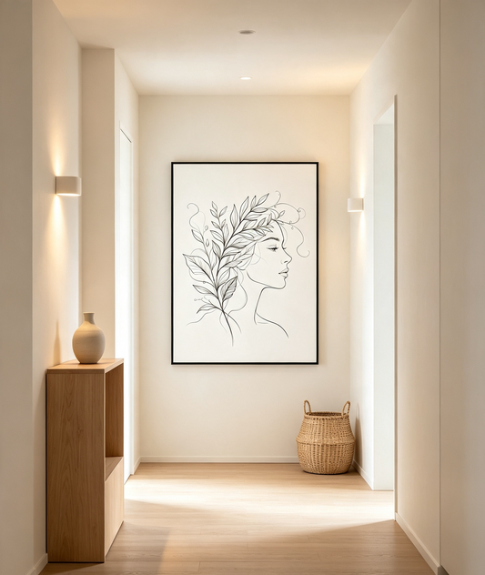 Woman & Leaf Line Art Wall Decor