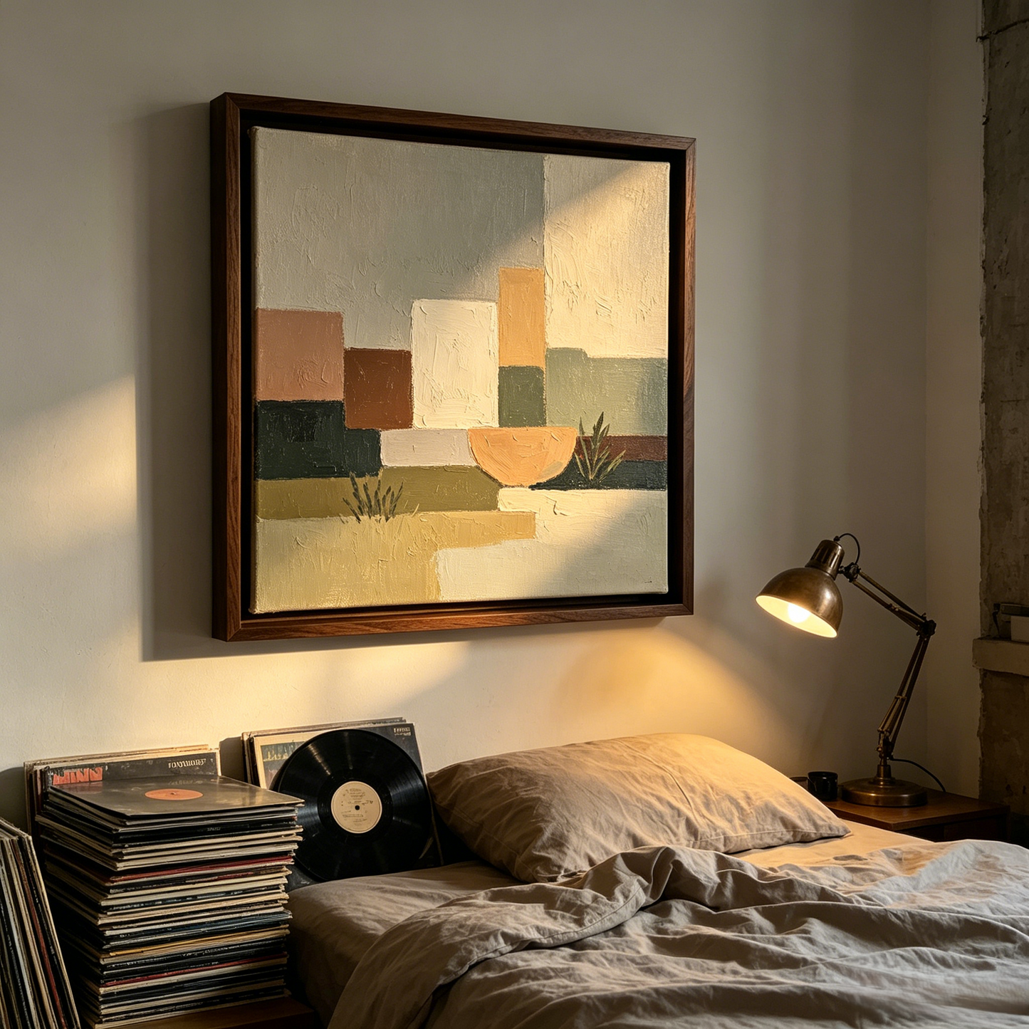 Warm Neutral Abstract Landscape Framed Canvas Wall Art