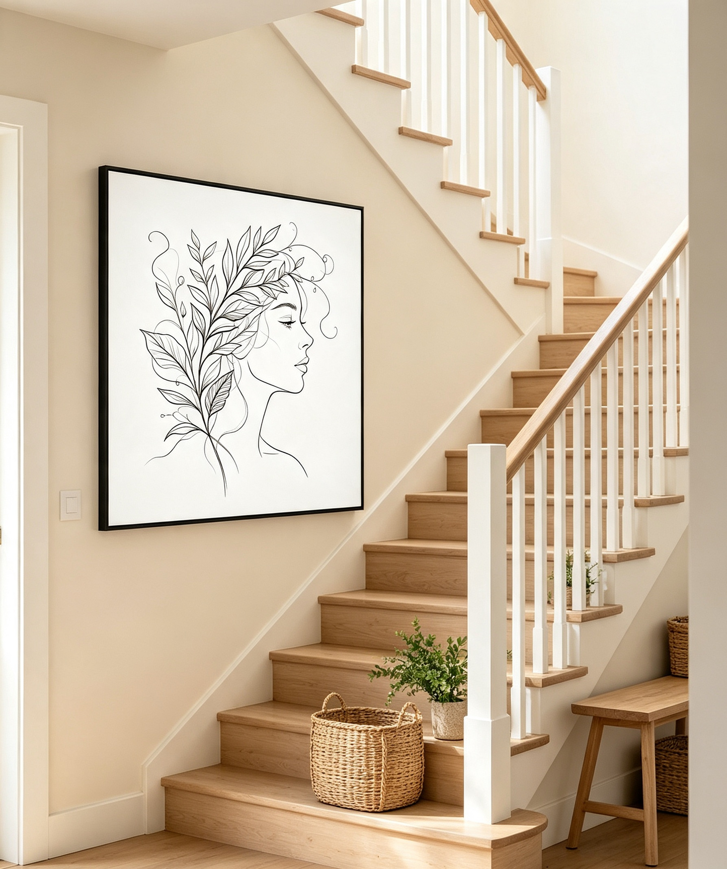 Woman & Leaf Line Art Wall Decor