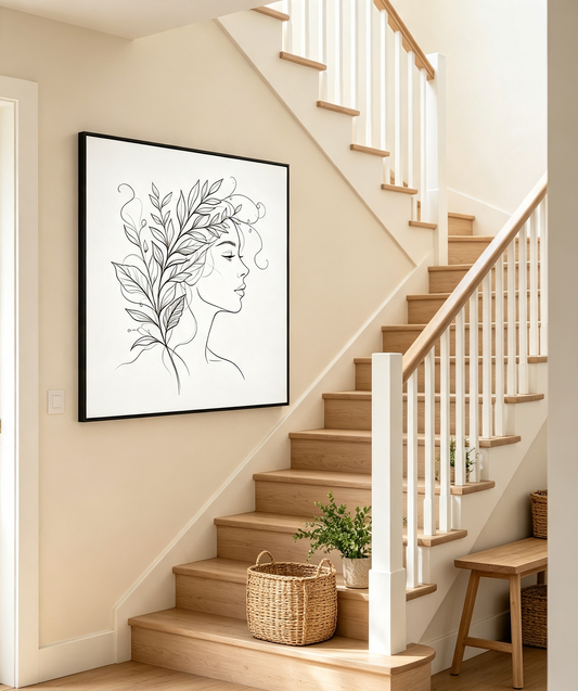 Woman & Leaf Line Art Wall Decor