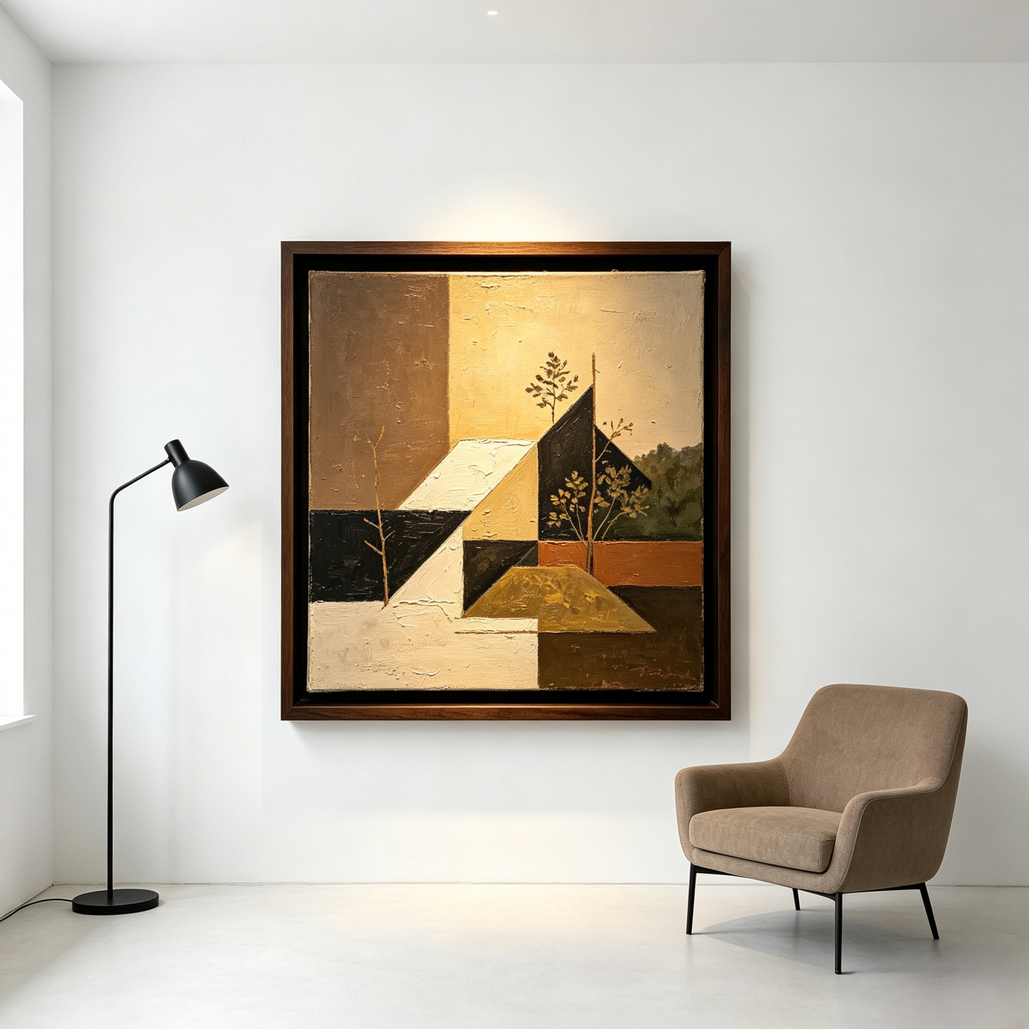 Vintage Earth-Tone Geometric Landscape Framed Canvas Wall Art