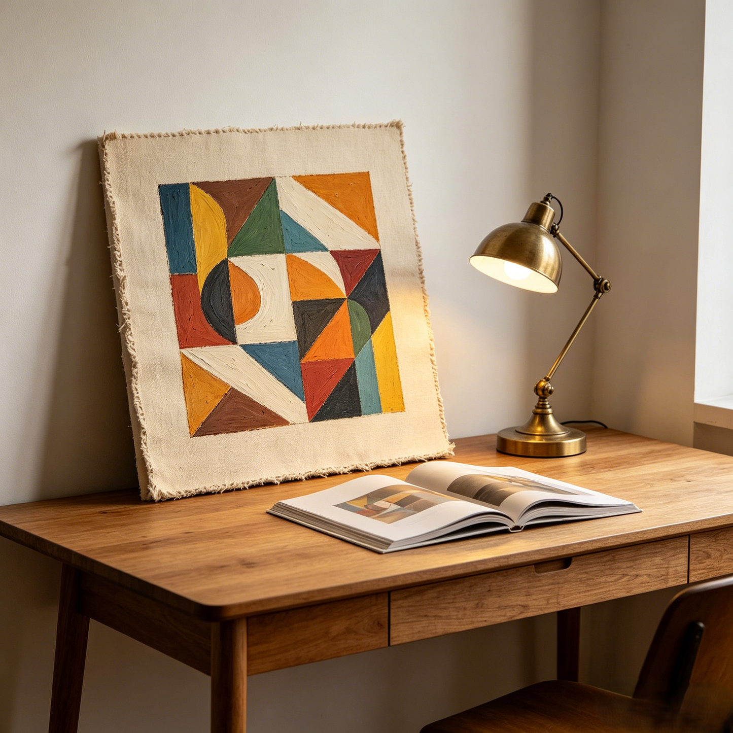 Vibrant Geometric Fringed Linen Tapestry Wall Art