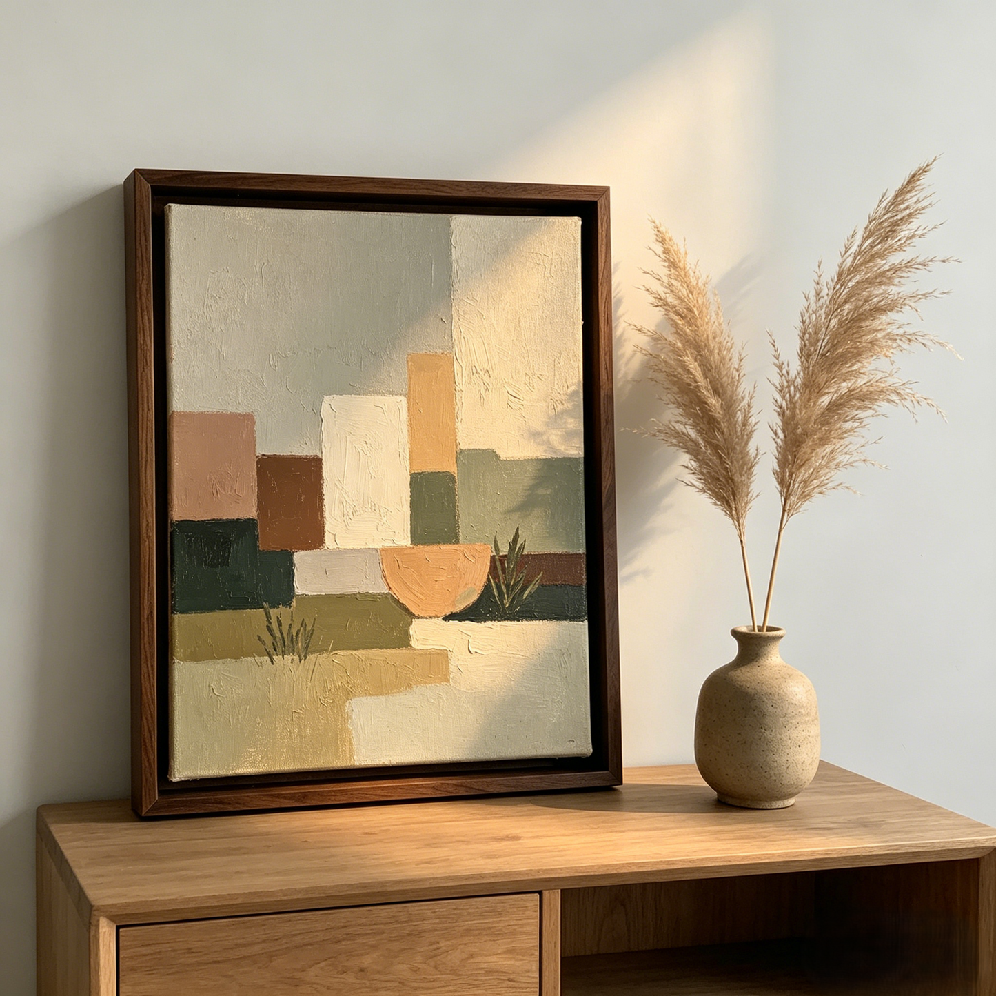 Warm Neutral Abstract Landscape Framed Canvas Wall Art