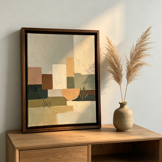 Warm Neutral Abstract Landscape Framed Canvas Wall Art