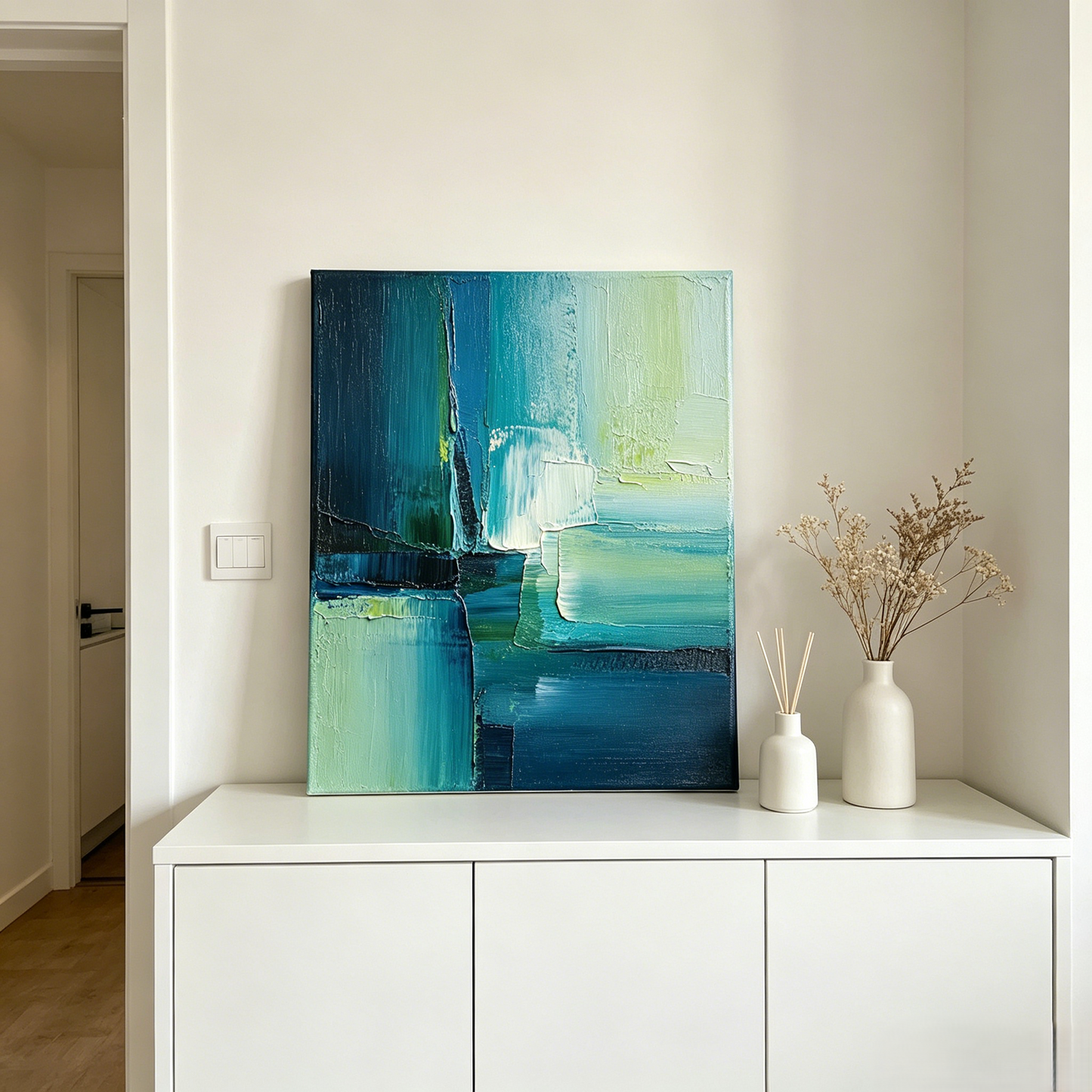 Coastal Blue Abstract Textured Oil Painting Wall Art
